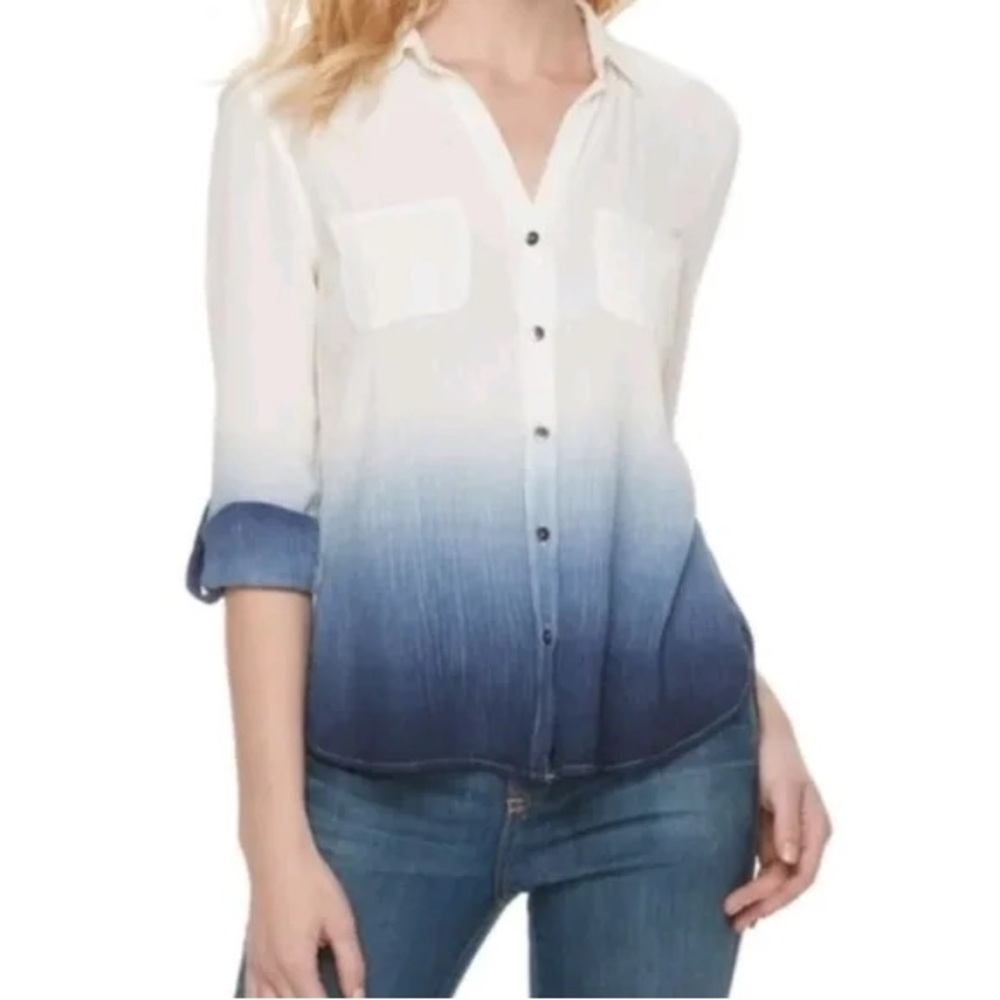 Rock & Republic Women’s Blue & White Ombré Button-Up Top –‎ Size Large